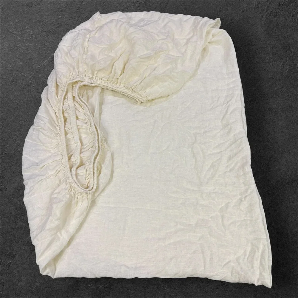 Quince 100% European Linen Fitted Sheet Twin Ivory Off-White Solid